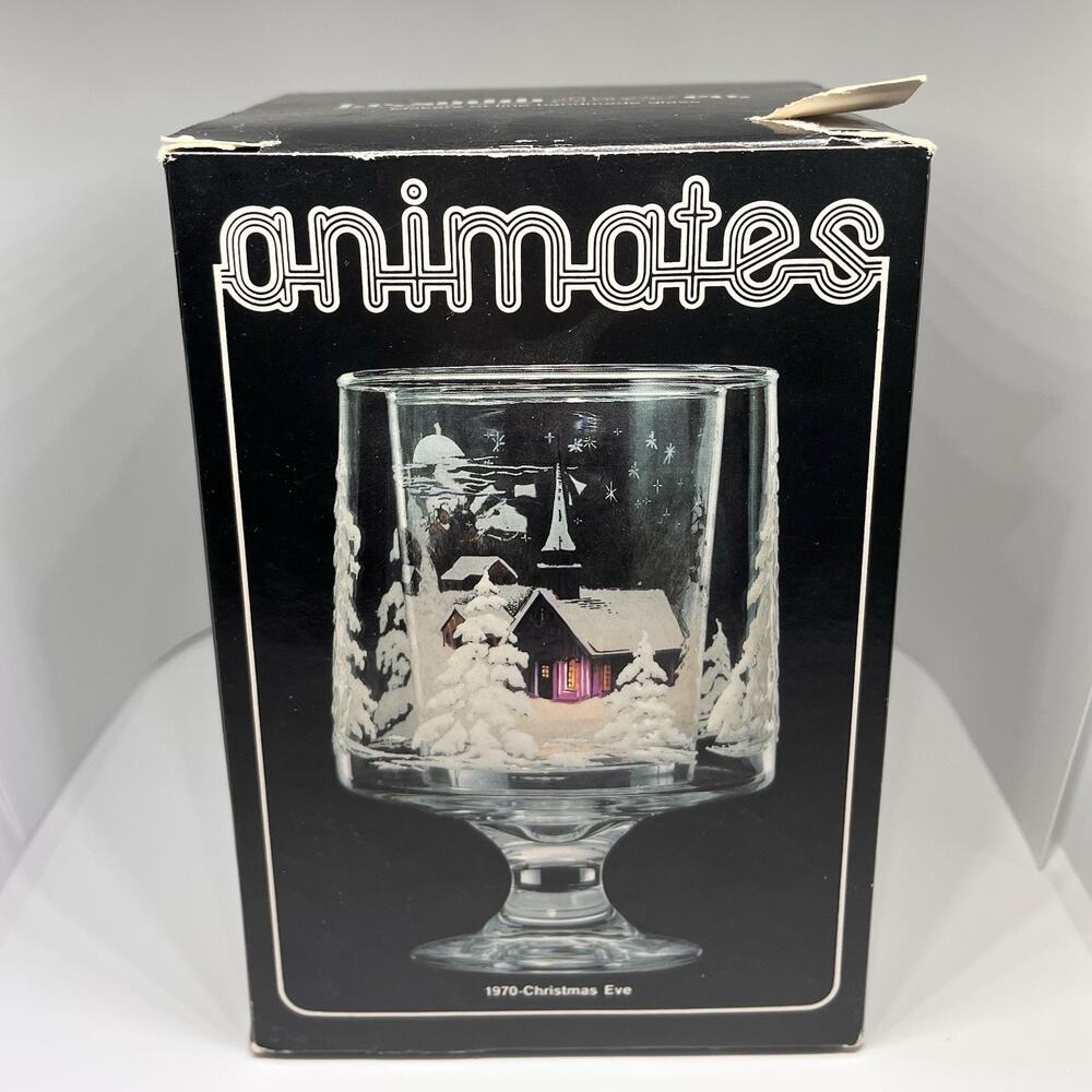 Vintage L.E.Smith Glass Animates Christmas Eve Candle Lamp 1970s Original Box